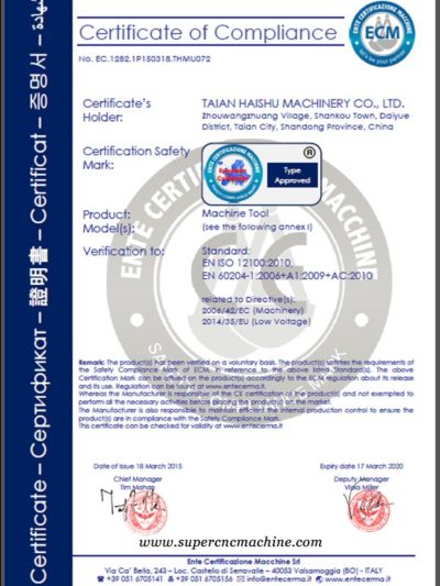 Certificates Professional CNC Machine Manufacturer and Exporter